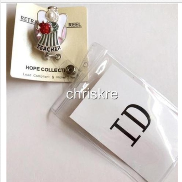 Teacher ID Holder Retractable Reel Lanyard Pearl - Picture 2 of 6